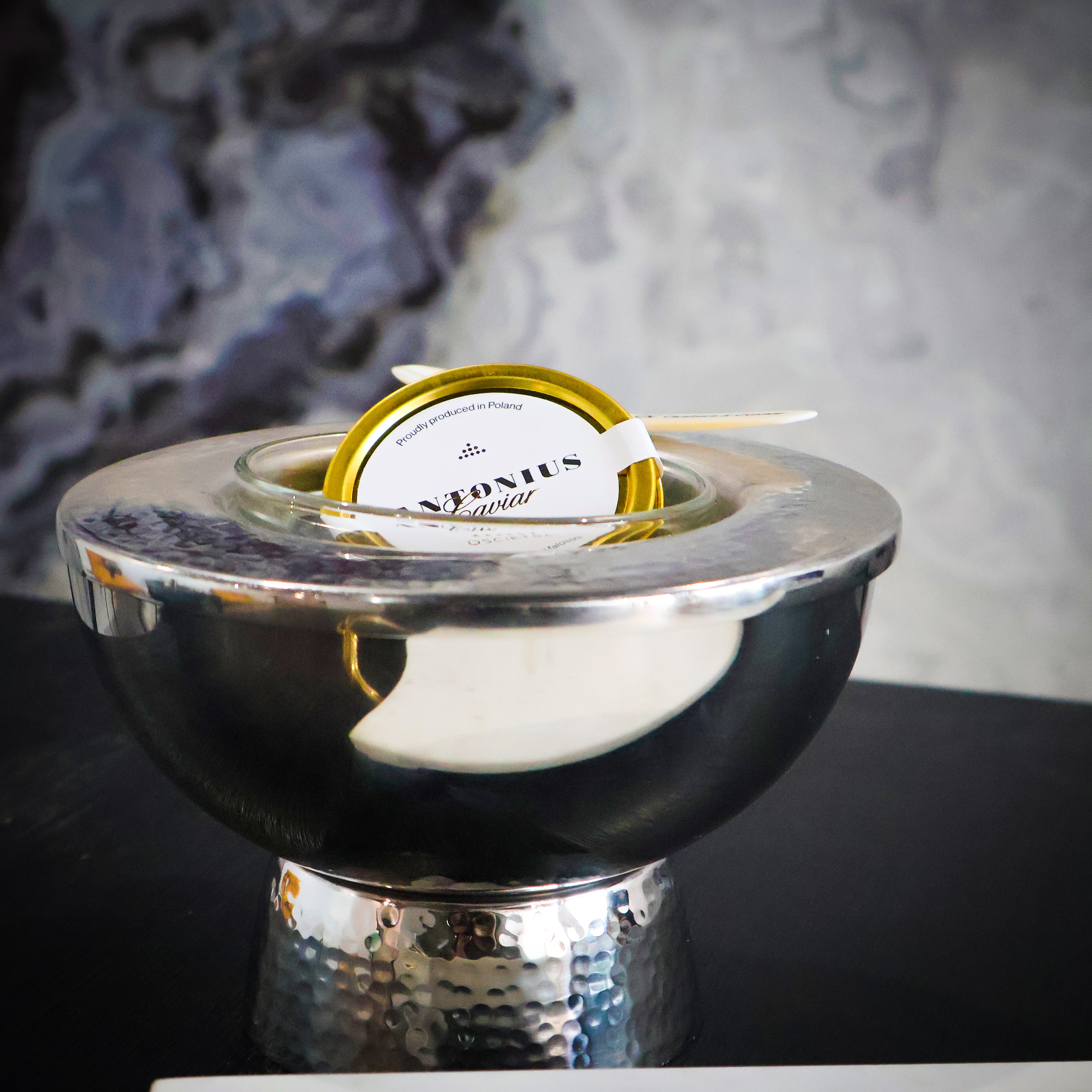 Service à caviar en acier inoxydable avec couvercle rotatif