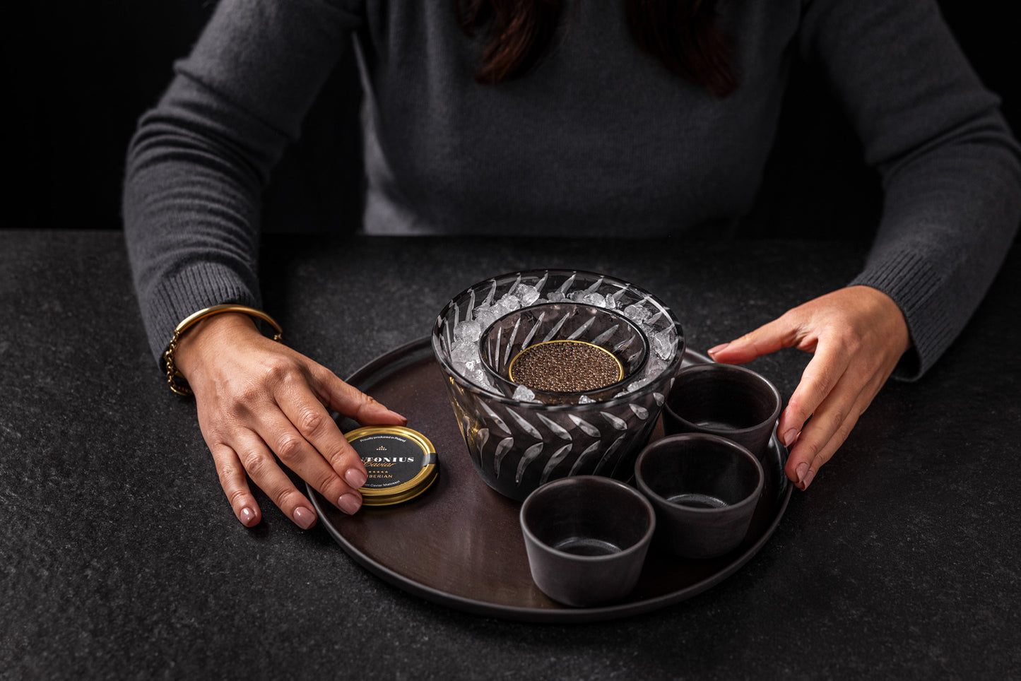 Crystal caviar service