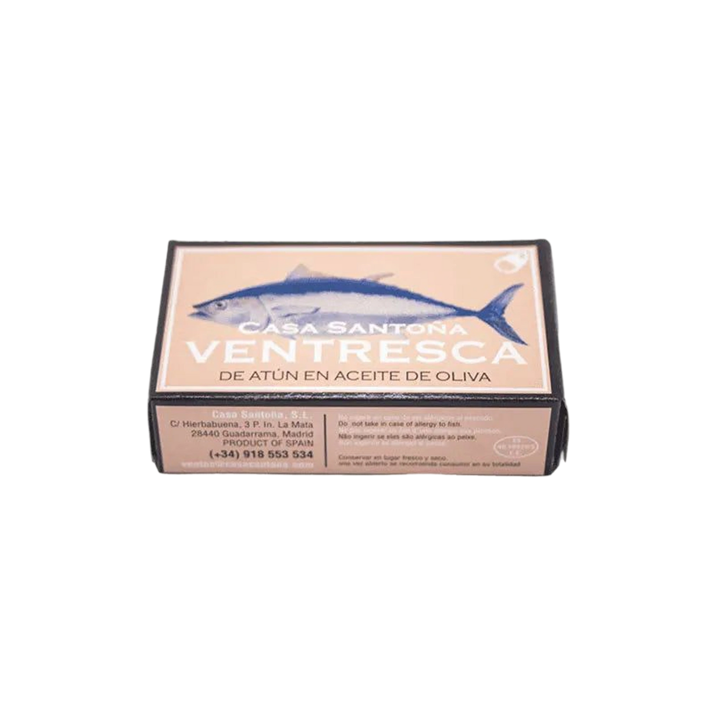 Casa Santoña tuna belly ventresca in olive oil, product photograph