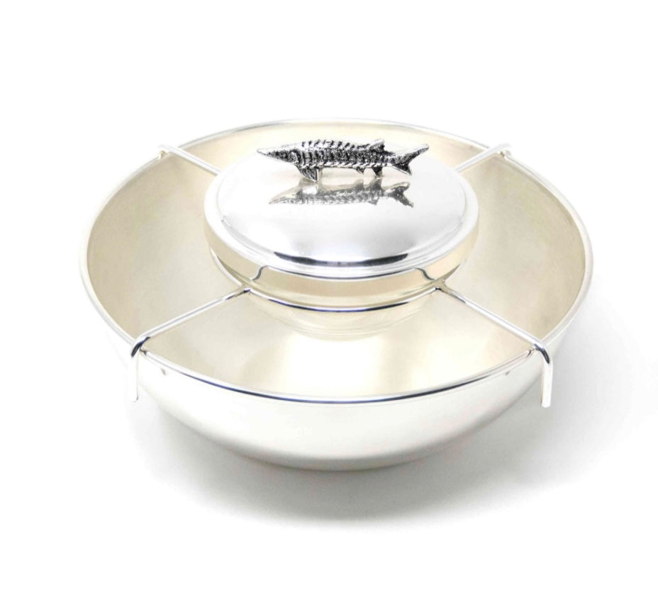 Silver Suspended caviar bowl with Sturgeon topper