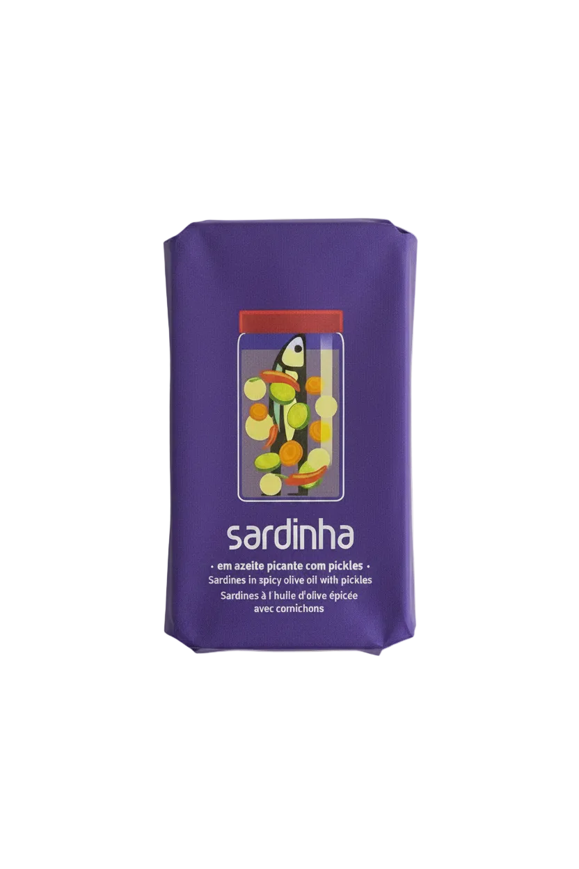 Sardines in spicy olive oil with pickles