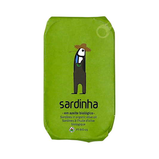 Sardinha House sardines in organic olive oil, tin front view