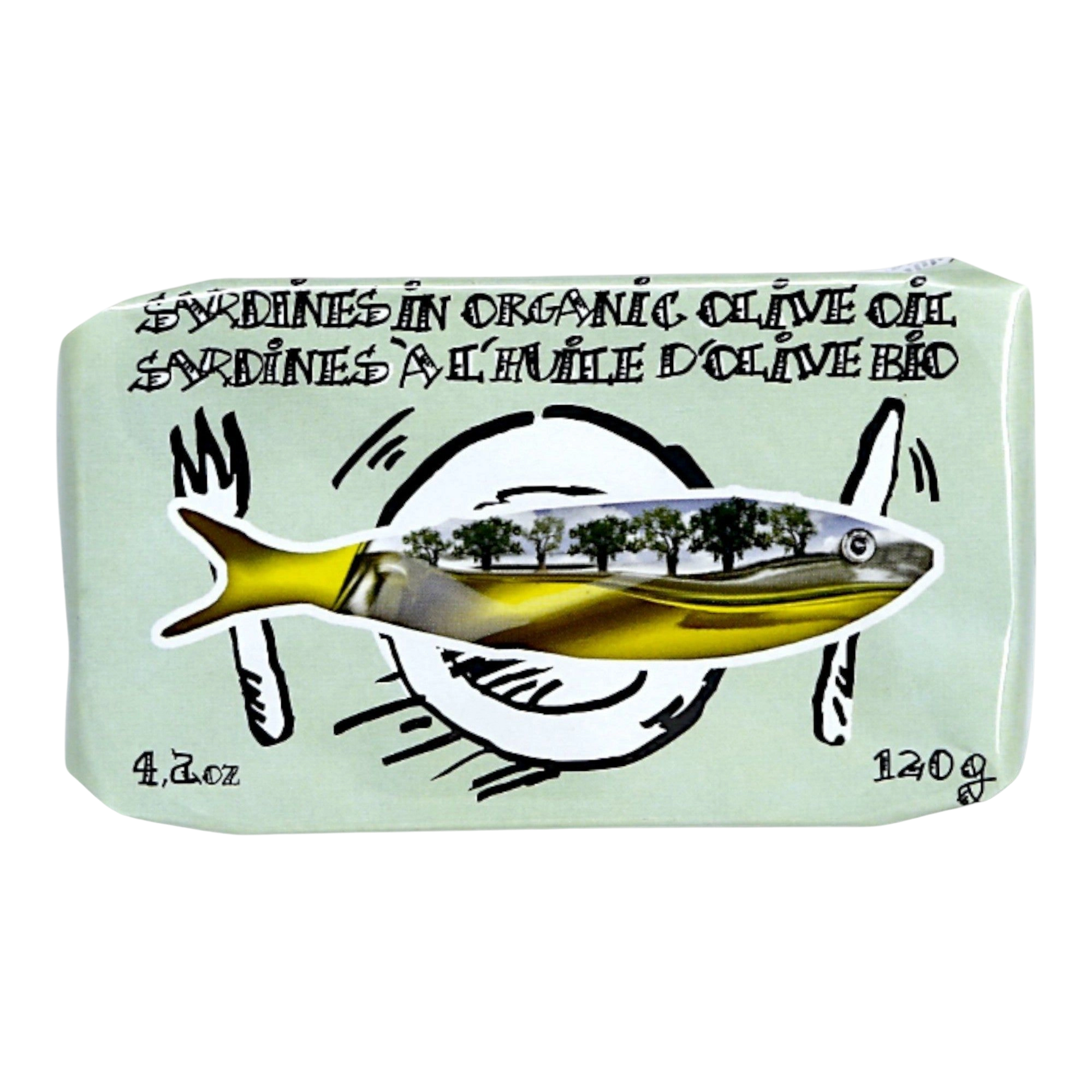 Cantara's House sardines in organic olive oil, tin front view