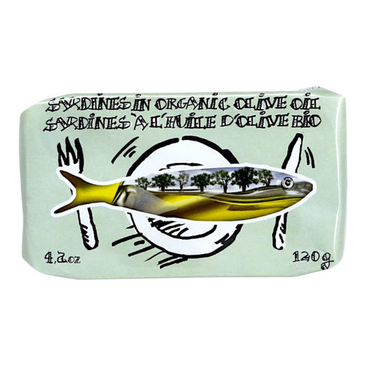 Cantara's House sardines in organic olive oil, tin front view