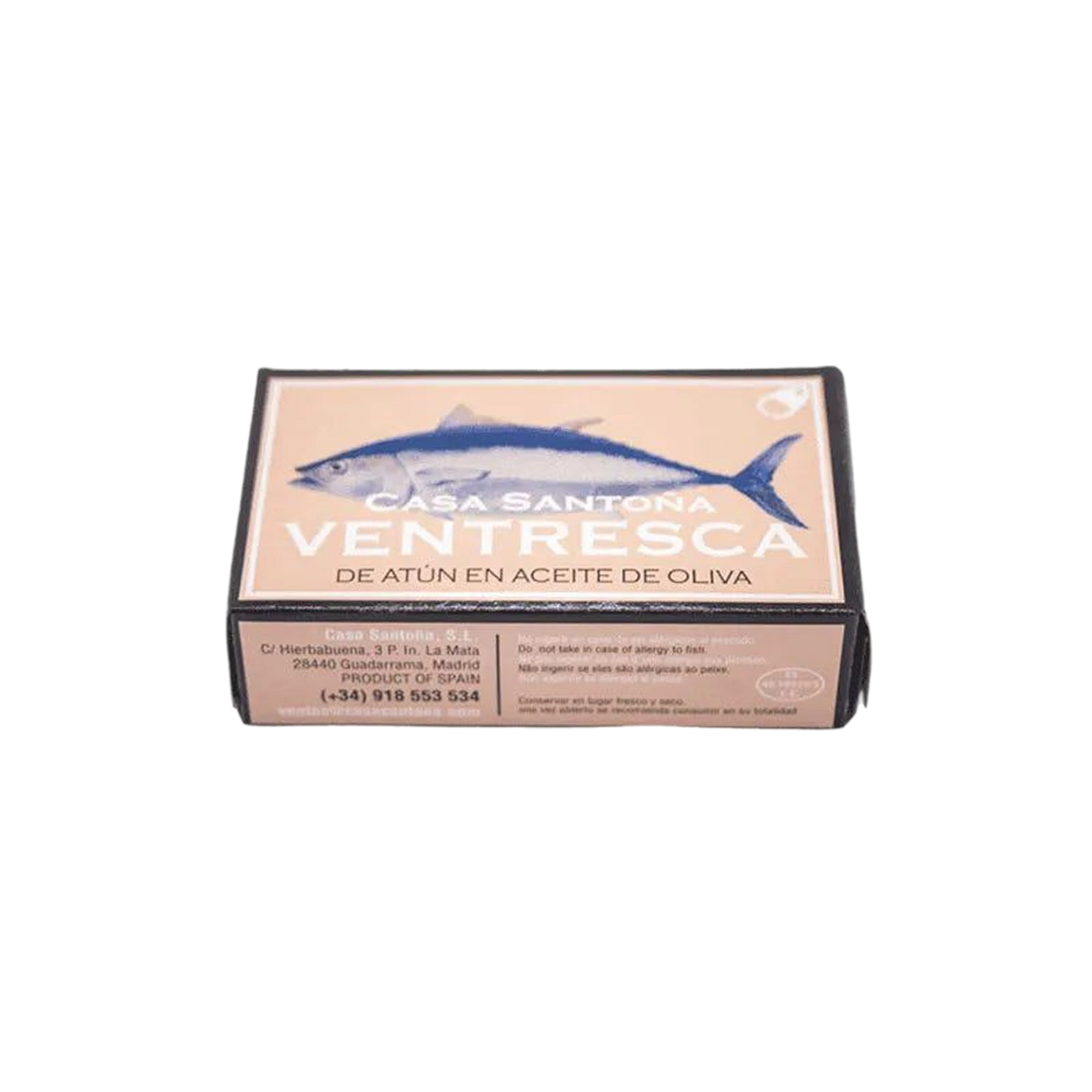 Casa Santoña tuna belly ventresca in olive oil, product photograph