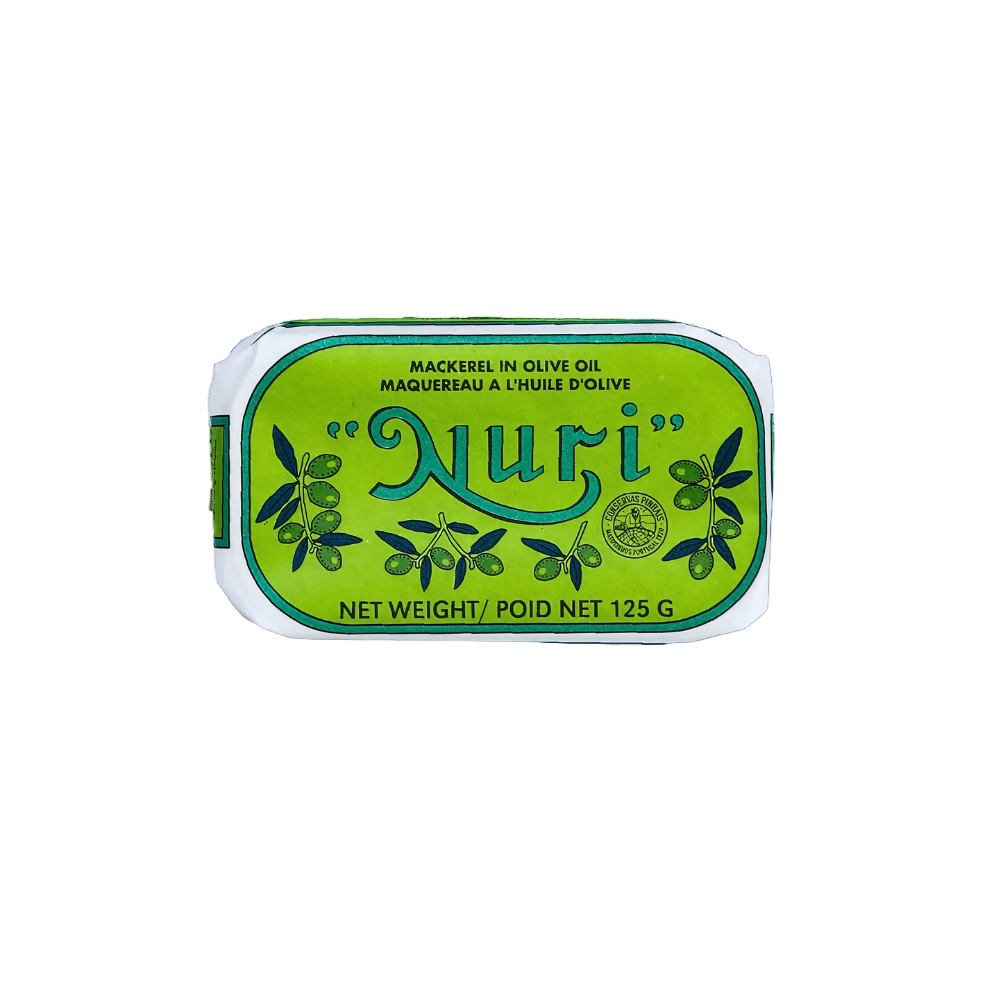 Nuri whole mackerel in olive oil, product photograph
