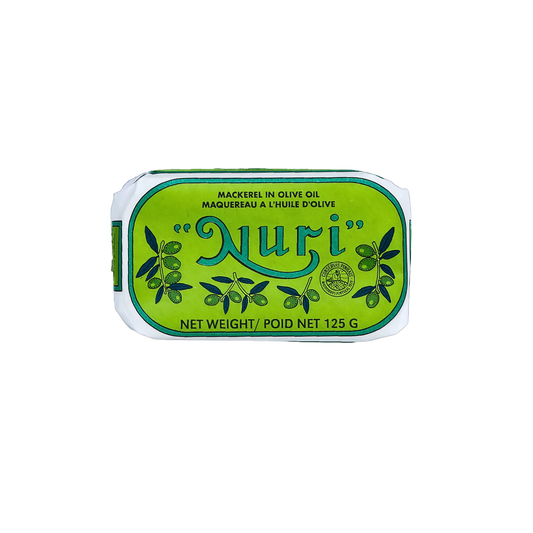 Nuri whole mackerel in olive oil, product photograph