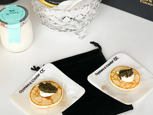 Assiettes en Nacre (2) avec logo Oysters & Caviar
